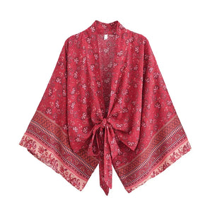 Bohemian Kimono, Boho Bikini Cover-ups,Red Floral