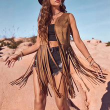 Load image into Gallery viewer, Sleeveless Tassel Vest, Fringe Jacket Cowgirl , Faux Suede Rivets Waistcoat
