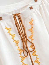 Load image into Gallery viewer, Geometry Embroidered ,Linen Cotton ,Lace-up Tassel Boho Shirt

