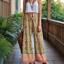 Load image into Gallery viewer, Geometric Floral Print ,Wide Leg Bohemian Pants , Boho Pant Pockets
