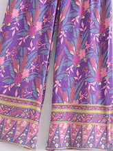 Load image into Gallery viewer, Purple Floral Print ,Bohemian Wide Leg Pants,Loose Boho Pant
