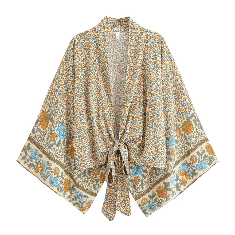 Bohemian Kimono, Boho Bikini Cover-ups,Red Floral