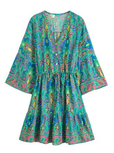 Load image into Gallery viewer, Wild Floral Print,Bohemian Mini Dresses ,Holiday Boho Dress
