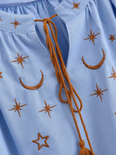 Load image into Gallery viewer, Star Embroidered, Linen Cotton Blouse ,Lace-up Tassel Boho Shirt
