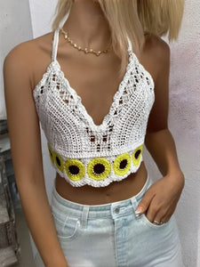 Hollow Out,Sleeveless Crop Tops,Boho Floral Camis