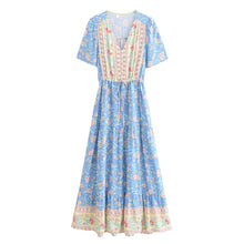 Load image into Gallery viewer, Blue Floral Print,Bohemian Maxi Dress,Boho Dress
