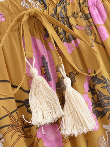 Yellow Floral Print,Bohemian Skirt,Boho Maxi Skirt