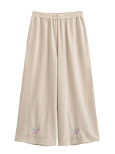 Load image into Gallery viewer, Floral Butterfly Embroidery ,Bohemian Wide Leg Pants ,Boho Trousers

