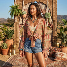 Load image into Gallery viewer, Wild Floral Beach Kimono Ruffles  Tie-Front Boho Cover-ups
