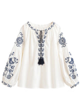 Load image into Gallery viewer, Floral Embroidery, Linen Cotton  Shirts ,Boho Shirt
