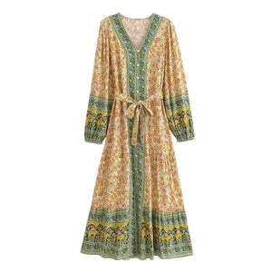 Elegant Floral Print ,Bohemian Maxi Dress ,Holiday Boho Dress