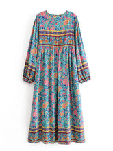 Load image into Gallery viewer, Green Floral Print ,Beach Bohemian Dress,Boho Dress
