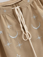 Load image into Gallery viewer, Star Embroidered, Linen Cotton Blouse ,Lace-up Tassel Boho Shirt
