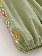 Load image into Gallery viewer, Linen Cotton,Wild Floral Embroidery , Lace-up Tassel Maxi Boho Dress
