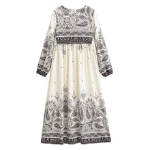 Load image into Gallery viewer, Bohemian Floral Print Maxi Dress V Neck Tie Long Sleeve Beach Holiday Dress

