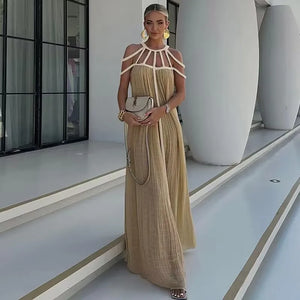 Linen Cotton ,Sexy Knitted Backless, Beach Boho Dress