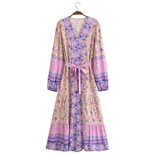 Load image into Gallery viewer, Floral Print ,Breasted Bohemian Maxi Dress, Boho Dress Robe

