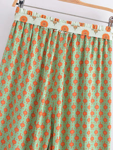 Geometric Floral Print ,Wide Leg Bohemian Pants , Boho Pant Pockets