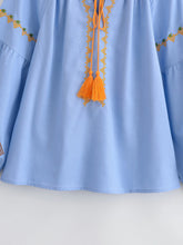 Load image into Gallery viewer, Geometry Embroidered ,Linen Cotton ,Lace-up Tassel Boho Shirt
