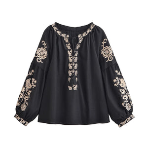 Floral Embroidery, Linen Cotton  Shirts ,Boho Shirt