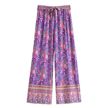 Load image into Gallery viewer, Purple Floral Print ,Bohemian Wide Leg Pants,Loose Boho Pant
