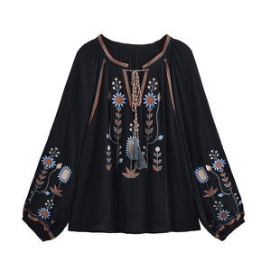 Floral Embroidery, Linen Cotton Shirts ,Boho Blusas