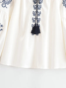 Floral Embroidery, Linen Cotton  Shirts ,Boho Shirt