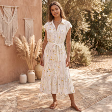 Load image into Gallery viewer, Floral Print Maxi Dress Turn down Collar Beach Dresses
