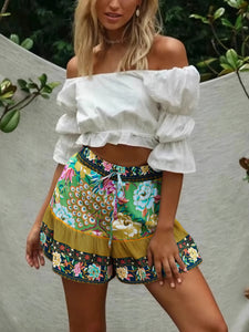 Peacock Floral ,Bohemian Short with Pockets ,Boho Shorts