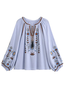 Floral Embroidery, Linen Cotton Shirts ,Boho Blusas