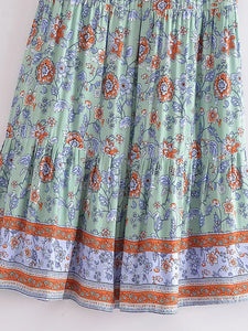 Green Floral Print ,Beach Bohemian Skirt,Boho Skirts