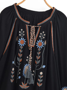 Floral Embroidery, Linen Cotton Shirts ,Boho Blusas