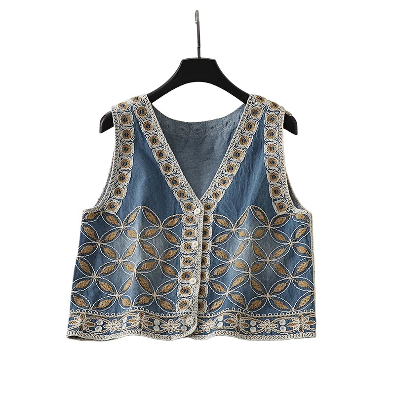 Denim Embroidery ,Suspender Vest ,Sequin Vest Waistcoat