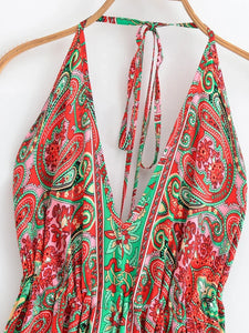 Wild Floral ,Backless Sexy Maxi Dress , High-Low Tassel Strapless Boho Dress