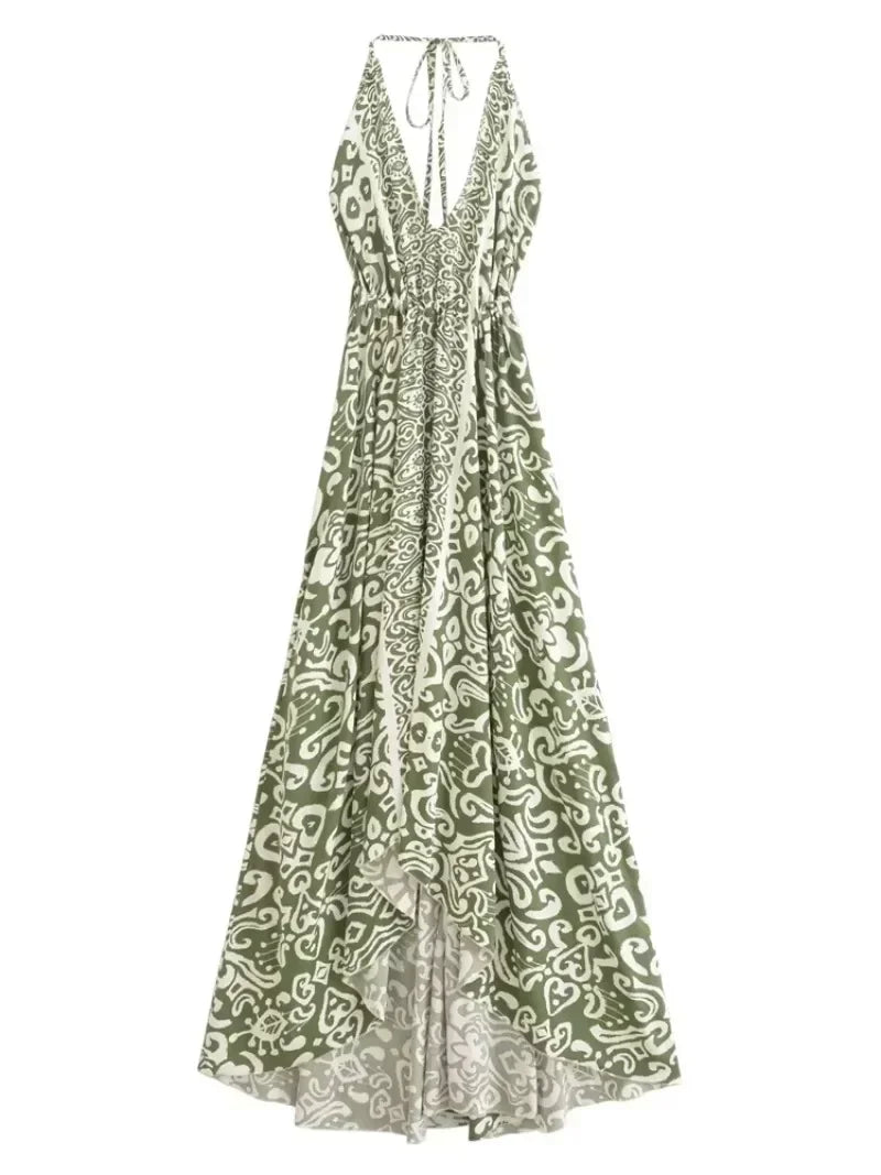 Geometric Print , Backless Sexy Maxi Dress ,Boho Dress