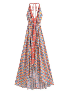 Geometric Print , Backless Sexy Maxi Dress ,Boho Dress