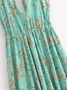 Floral Print ,Backless Sexy Beach Bohemian Dress,, High-Low Boho Dress