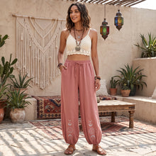 Load image into Gallery viewer, Sun Moon Embroidery Linen Cotton Bloomers Baggy Pants Yoga Trousers
