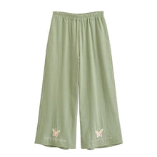 Load image into Gallery viewer, Floral Butterfly Embroidery ,Bohemian Wide Leg Pants ,Boho Trousers
