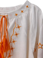 Load image into Gallery viewer, Star Moon Embroidery, Linen Cotton Blouse,Lace-up Tassel Boho Shirts
