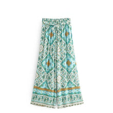 Load image into Gallery viewer, Green Floral Print Bohemian Wide Leg Pants Boho Trousers
