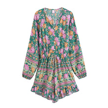 Load image into Gallery viewer, Boho Playsuits,Beach Jumpsuits,Bohemian Green Floral
