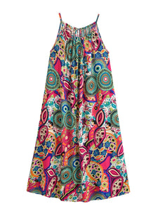 Floral Print, Backless Sexy Maxi Dress,Boho Dress with Pockets