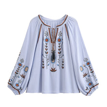 Load image into Gallery viewer, Floral Embroidery, Linen Cotton Shirts ,Boho Blusas
