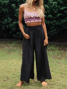 Solid  Linen Cotton ,Bohemian Pants