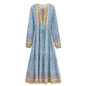 Blue Floral Print ,Bohemian Maxi Dress,Boho Dress