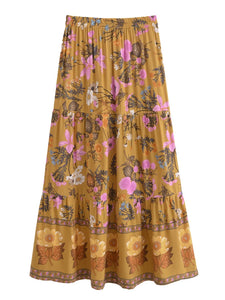 Yellow Floral Print,Bohemian Skirt,Boho Maxi Skirt