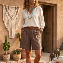 Load image into Gallery viewer, Boho Linen Blend Pleated Shorts Wide Leg Shorts with Pockets
