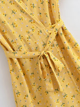 Load image into Gallery viewer, Yellow Sun Flower ,Bohemian Maxi Dress , Boho Wrap Dress
