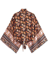 Load image into Gallery viewer, Bohemian Kimono, Boho Bikini Cover-ups,Black Floral Print
